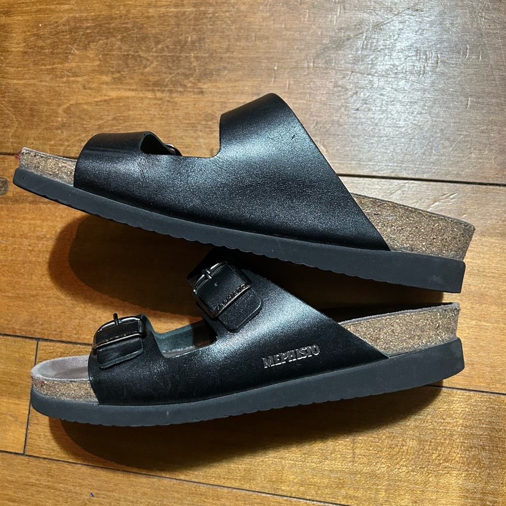 Mephisto Black Leather Sandals 39